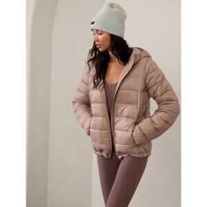 Athleta Aire Puffer Jacket Mocha Latte Pink Large Tall Casual Athletic Winter